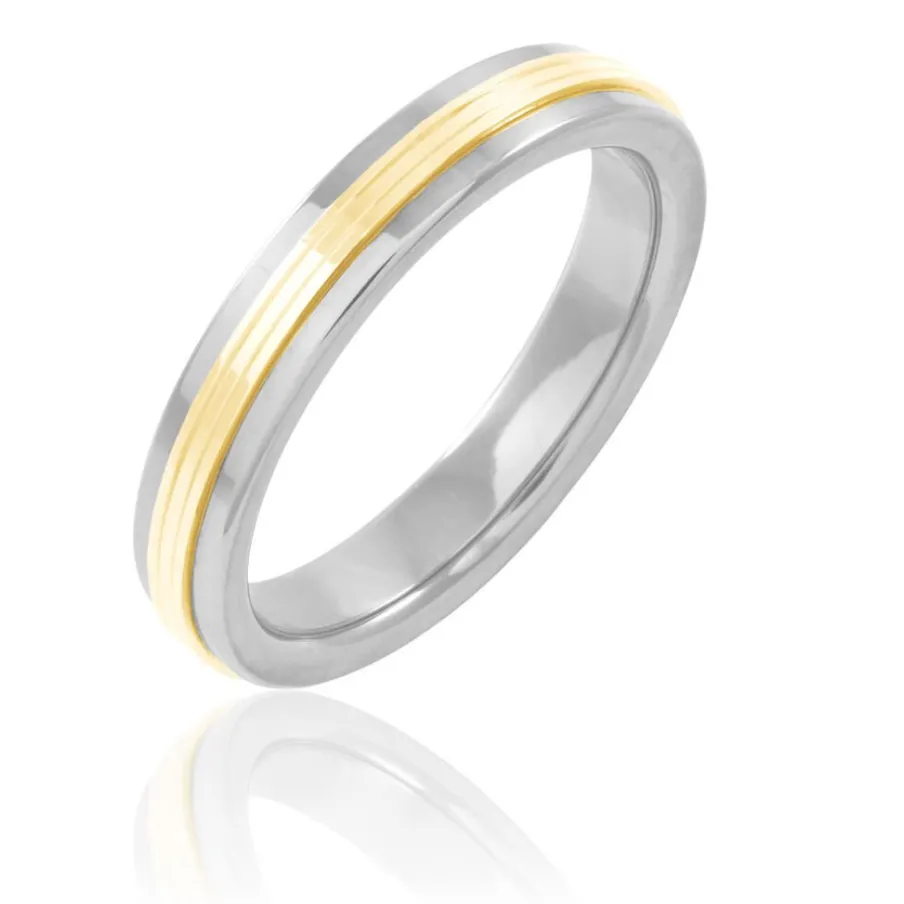 Histoire d'Or Alliance 1 Anneau Raye Ruban Plat Or Bicolore