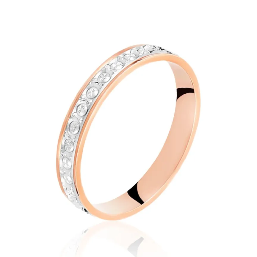 Alliance Fantaisie Diamantee Ruban Plat Or Bicolore-Histoire d'Or Clearance