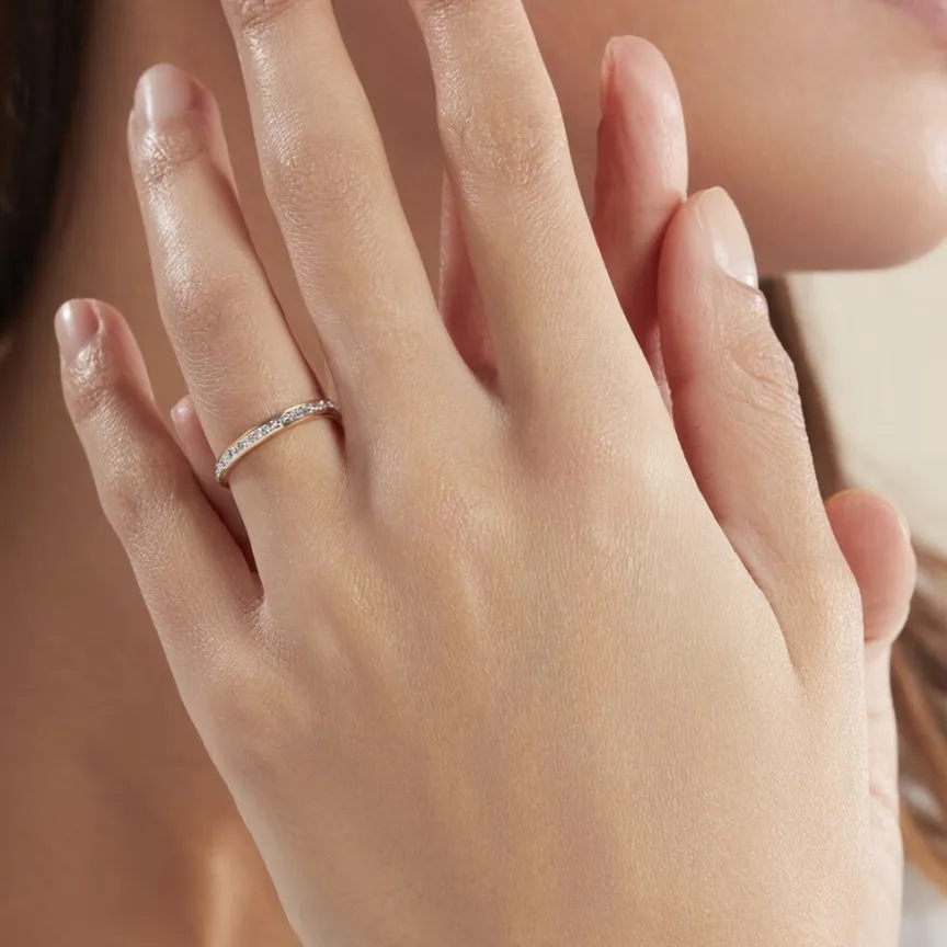 Alliance Grain De Folie Diamantee Ruban Plat Or Bicolore-Histoire d'Or Outlet