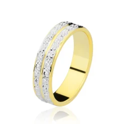 Alliance Grain De Folie Diamantee Ruban Plat Or Bicolore-Histoire d'Or