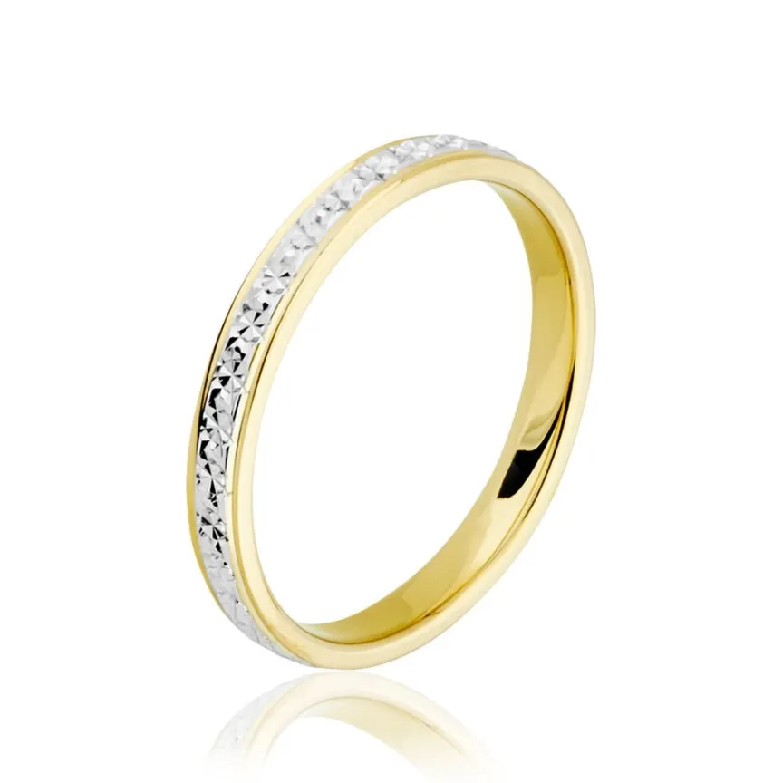Alliance Grain De Folie Diamantee Ruban Plat Or Bicolore-Histoire d'Or Online