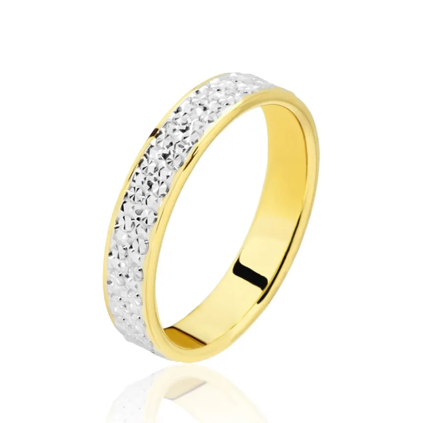 Alliance Grain De Folie Diamantee Ruban Plat Or Bicolore-Histoire d'Or Online