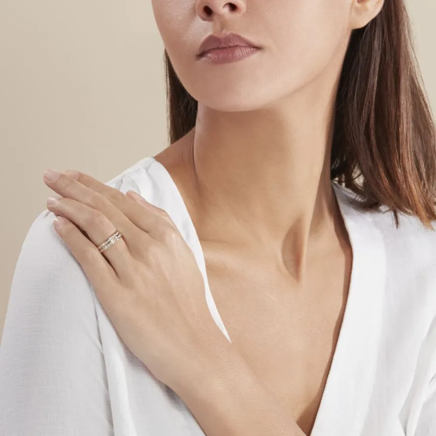 Alliance Grain De Folie Diamantee Ruban Plat Or Bicolore-Histoire d'Or Online