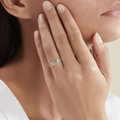 Alliance Grain De Folie Diamantee Ruban Plat Or Bicolore-Histoire d'Or Online