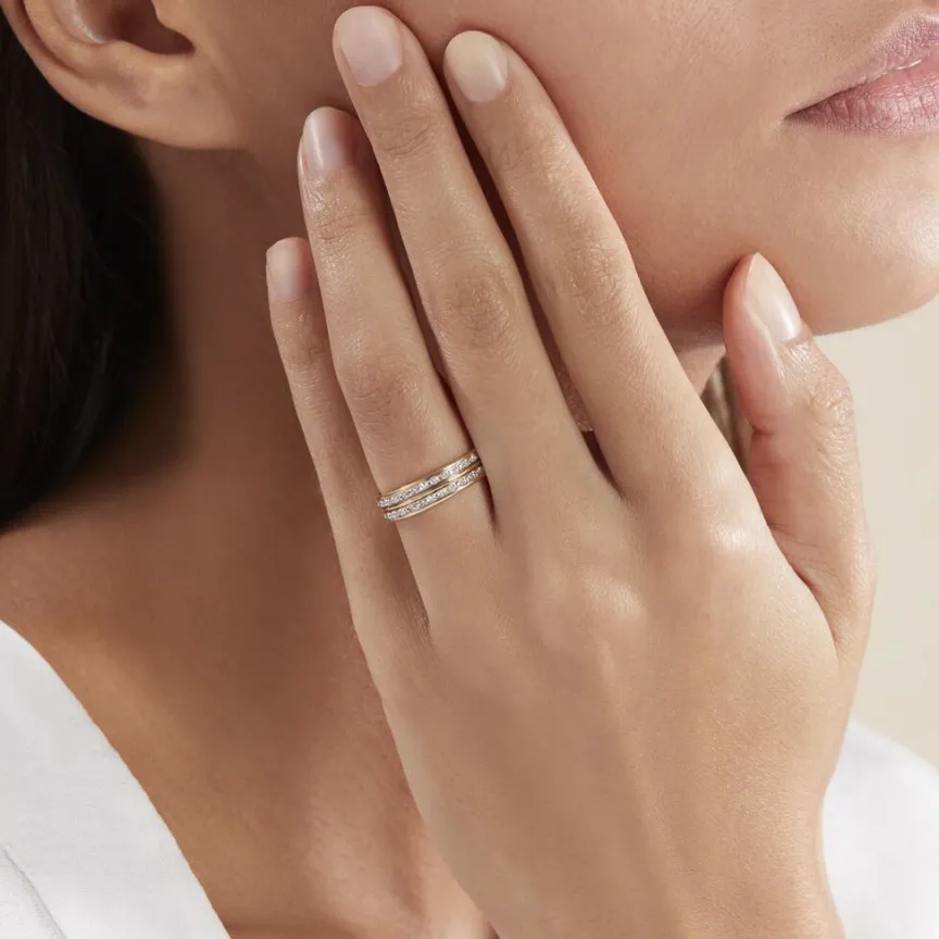 Alliance Grain De Folie Diamantee Ruban Plat Or Bicolore-Histoire d'Or Online