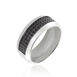 Bague Acier Blanc Tdeg Oxydes De Zirconium-Histoire d'Or Hot