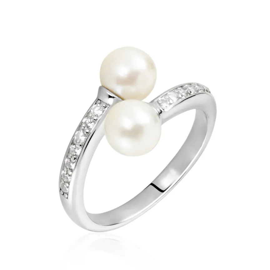 Bague Ajustable Argent Blanc Jeronimo Perle Oxydes De Zirconium-Histoire d'Or Online