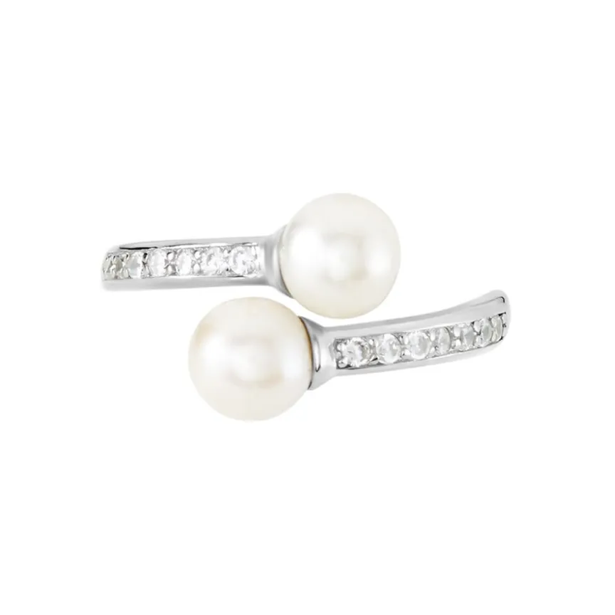 Bague Ajustable Argent Blanc Jeronimo Perle Oxydes De Zirconium-Histoire d'Or Online