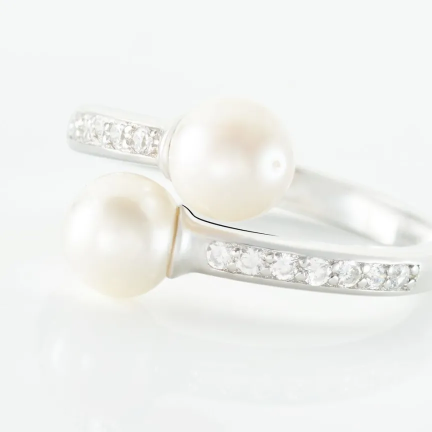 Bague Ajustable Argent Blanc Jeronimo Perle Oxydes De Zirconium-Histoire d'Or Online