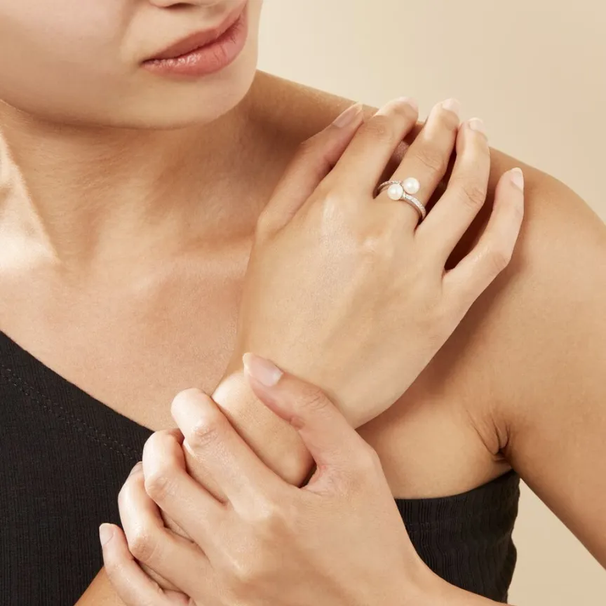 Bague Ajustable Argent Blanc Jeronimo Perle Oxydes De Zirconium-Histoire d'Or Online