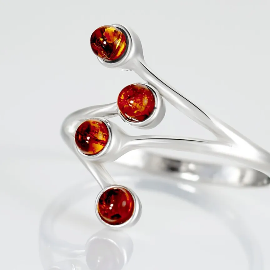 Bague Argent Blanc Accorus Ambre-Histoire d'Or Clearance