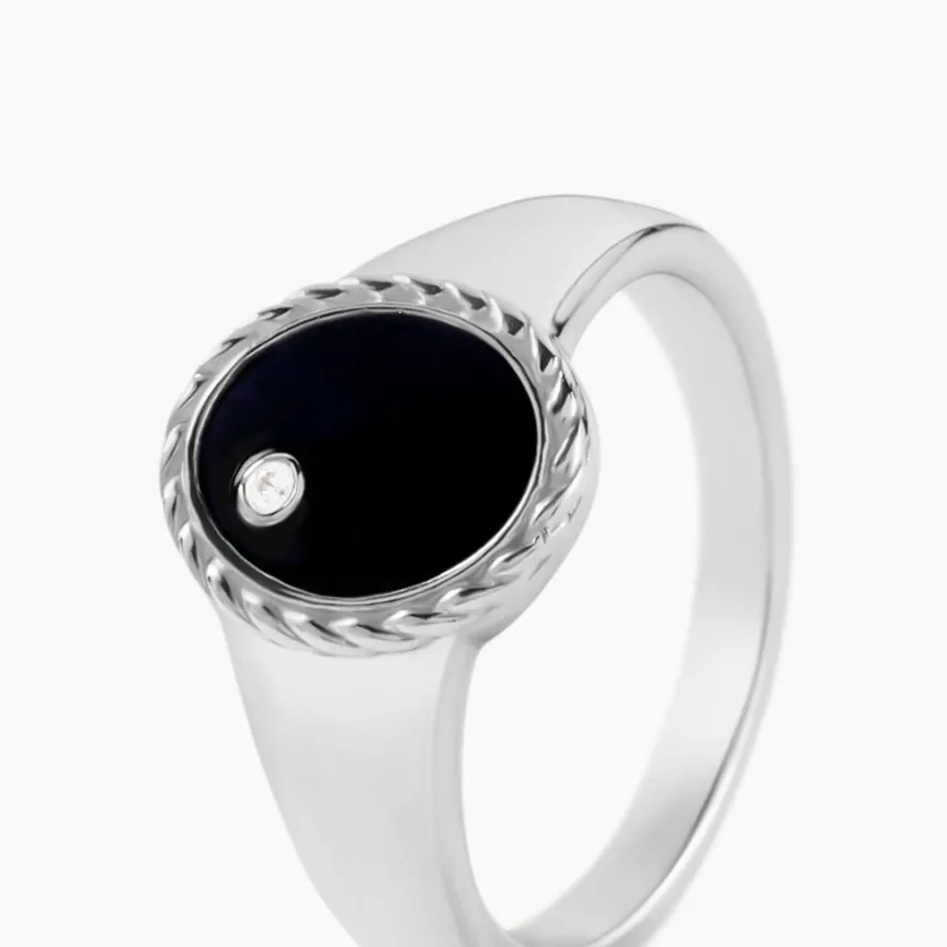 Bague Argent Blanc Lugus Email Et Oxyde De Zirconium-Histoire d'Or Online