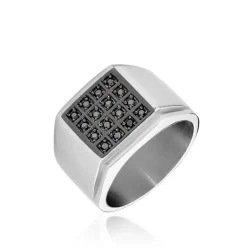 Bague Chevalière Acier Vieillit Teodor Oxydes De Zirconium-Histoire d'Or Outlet