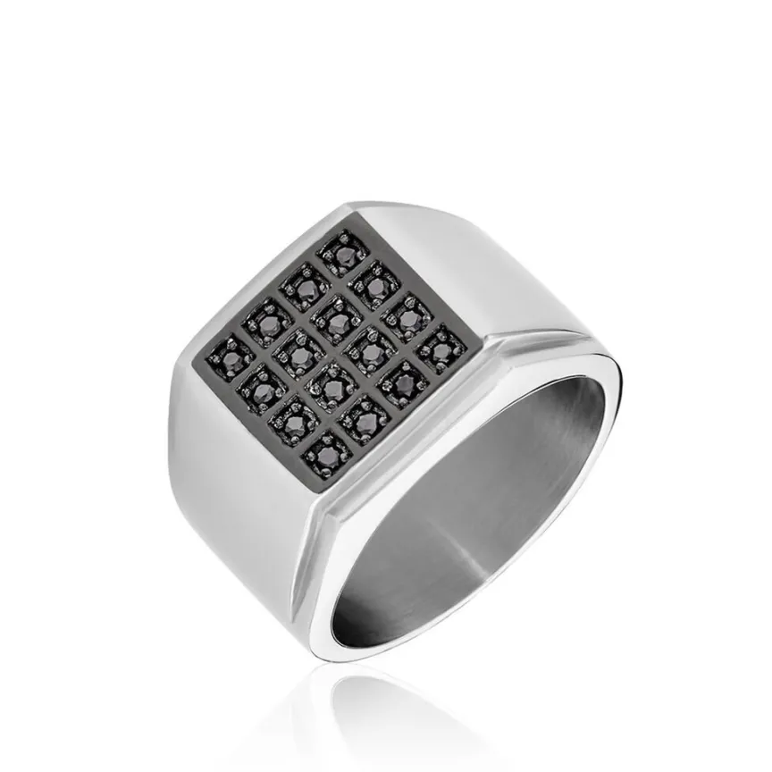 Bague Chevalière Acier Vieillit Teodor Oxydes De Zirconium-Histoire d'Or Outlet