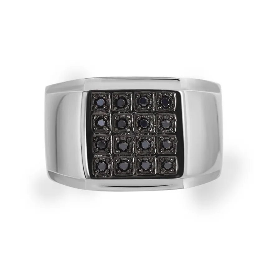 Bague Chevalière Acier Vieillit Teodor Oxydes De Zirconium-Histoire d'Or Outlet