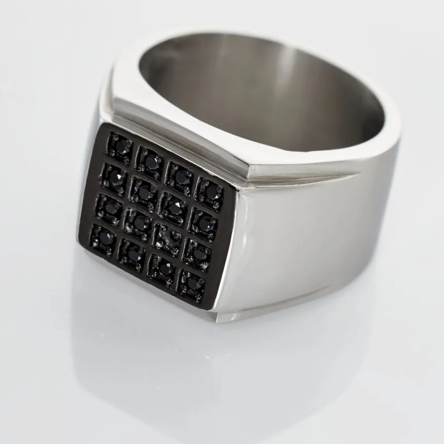 Bague Chevalière Acier Vieillit Teodor Oxydes De Zirconium-Histoire d'Or Outlet