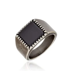 Bague Chevalière Acier Vieillit Haris Agate-Histoire d'Or Best