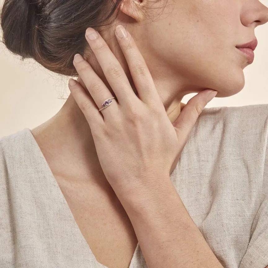 Bague Chloe Or Jaune Amethyste Et Oxyde De Zirconium-Histoire d'Or Online