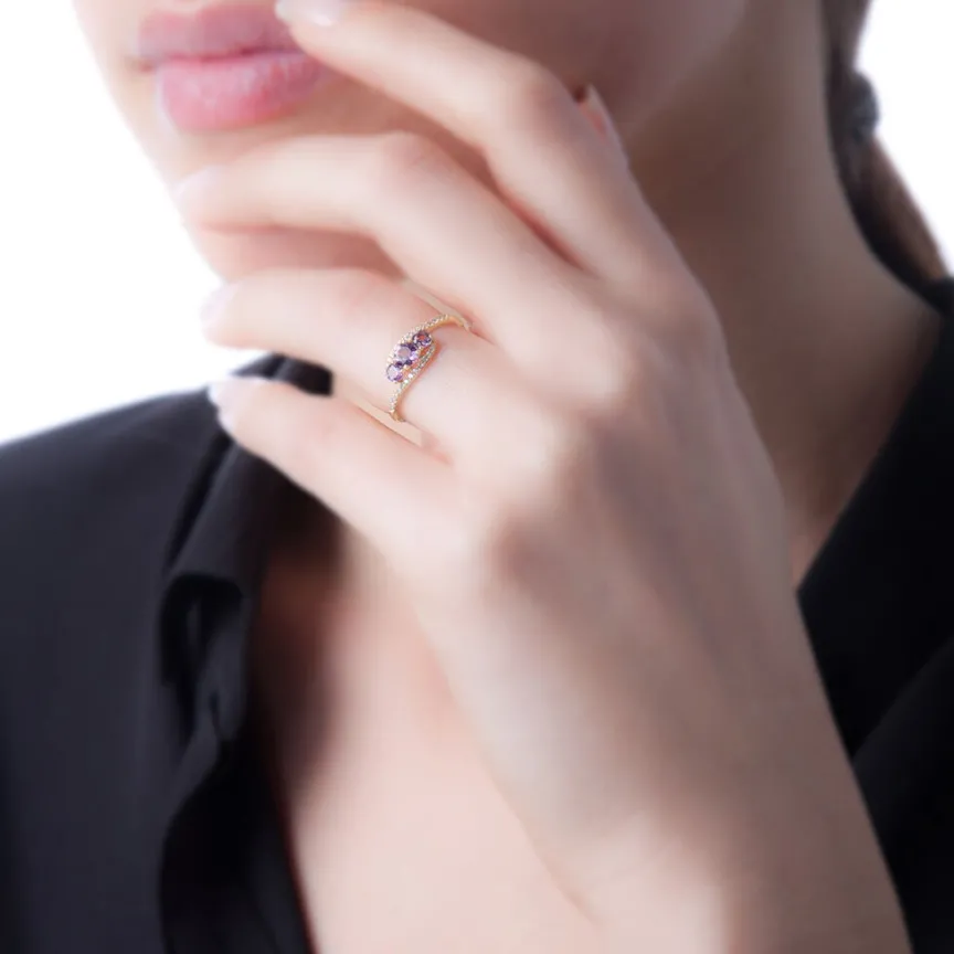 Bague Chloe Or Rose Quartz Et Oxyde De Zirconium-Histoire d'Or Clearance