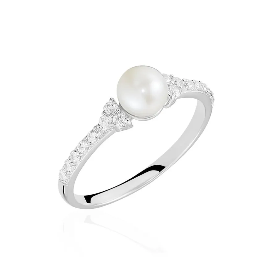 Bague Florenty Argent Blanc Perle De Culture Et Oxyde De Zirconium-Histoire d'Or Discount