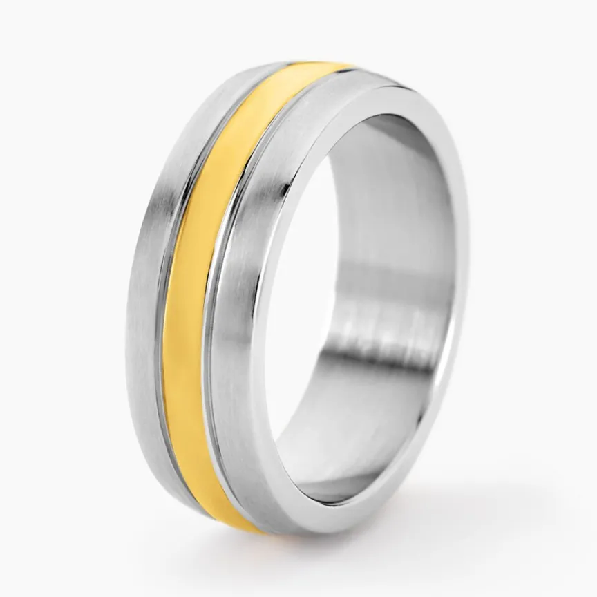 Bague John Acier Bicolore Plaque Or Jaune-Histoire d'Or Outlet