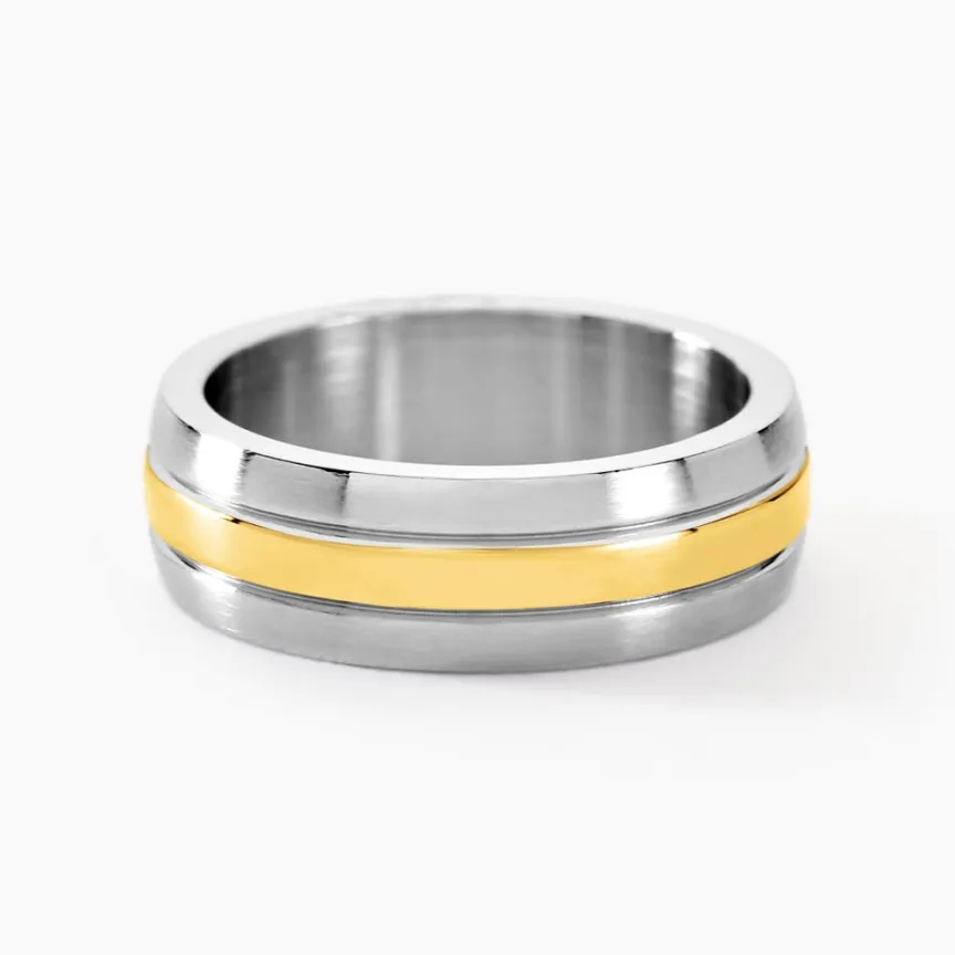 Bague John Acier Bicolore Plaque Or Jaune-Histoire d'Or Outlet