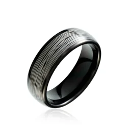 JOURDAN Bague Homme Liorin Acier Bicolore Noir Et Blanc Tungstene