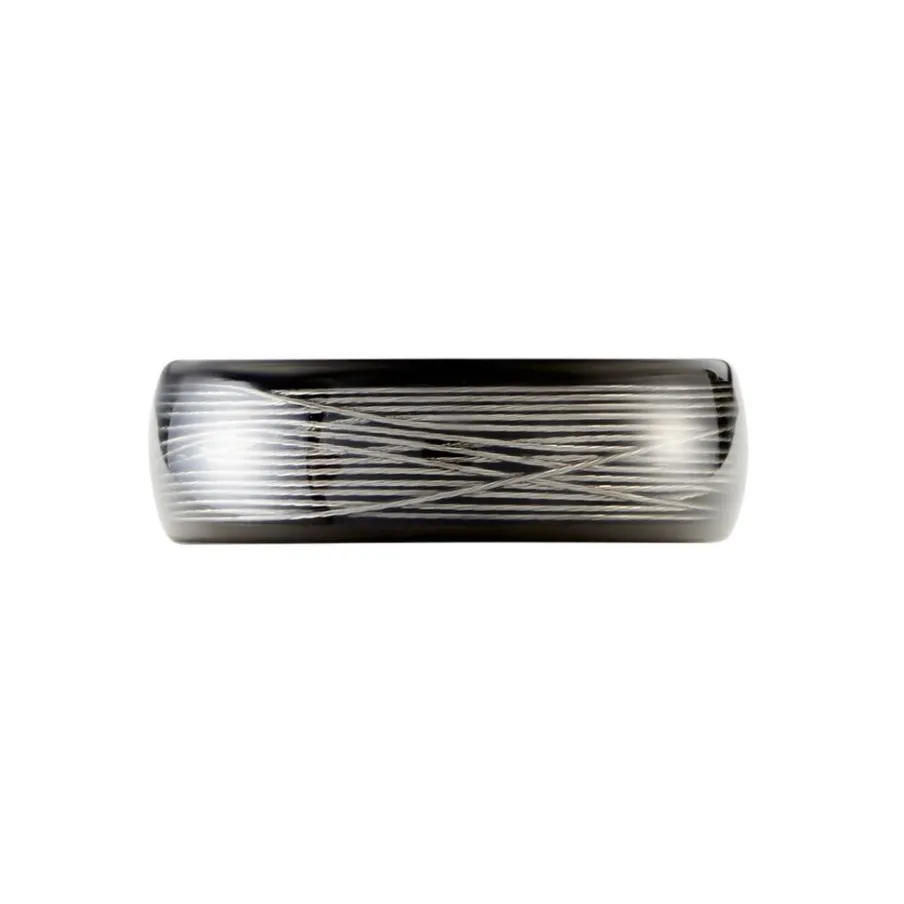 JOURDAN Bague Homme Liorin Acier Bicolore Noir Et Blanc Tungstene