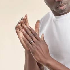 JOURDAN Bague Homme Liorin Acier Bicolore Noir Et Blanc Tungstene