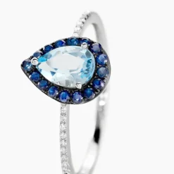 Bague Kenza Or Blanc Topaze Et Saphir Et Diamant-Histoire d'Or Discount