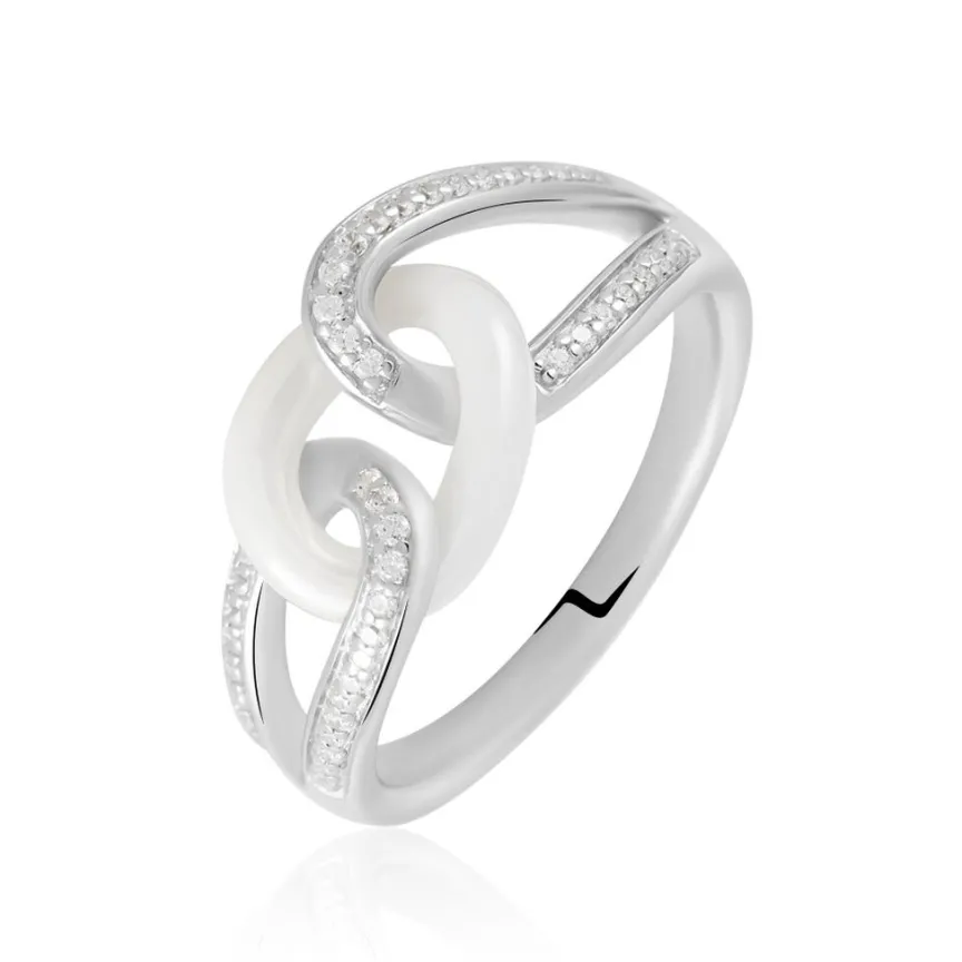 Bague Link Argent Blanc Céramique Et Oxyde De Zirconium-Histoire d'Or Hot