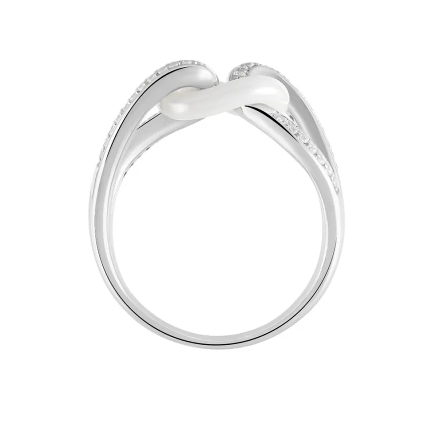 Bague Link Argent Blanc Céramique Et Oxyde De Zirconium-Histoire d'Or Hot