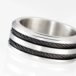 Bague Men's Steel Acier Blanc-Histoire d'Or Hot