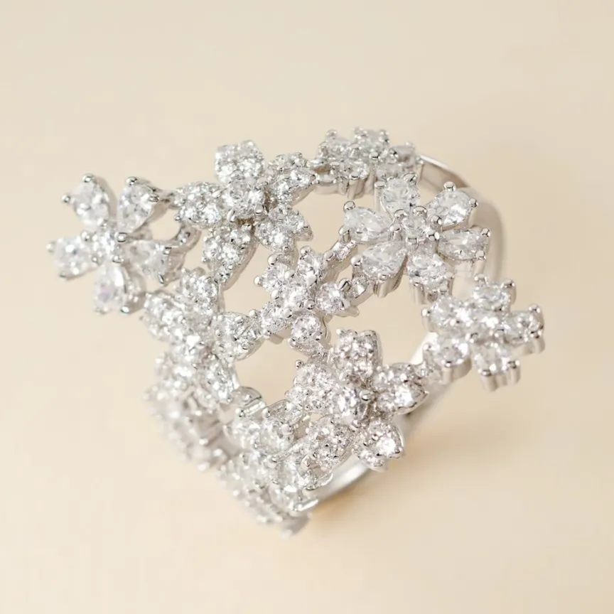 Bague Midnight Flower Argent Blanc Oxyde De Zirconium-Histoire d'Or Discount