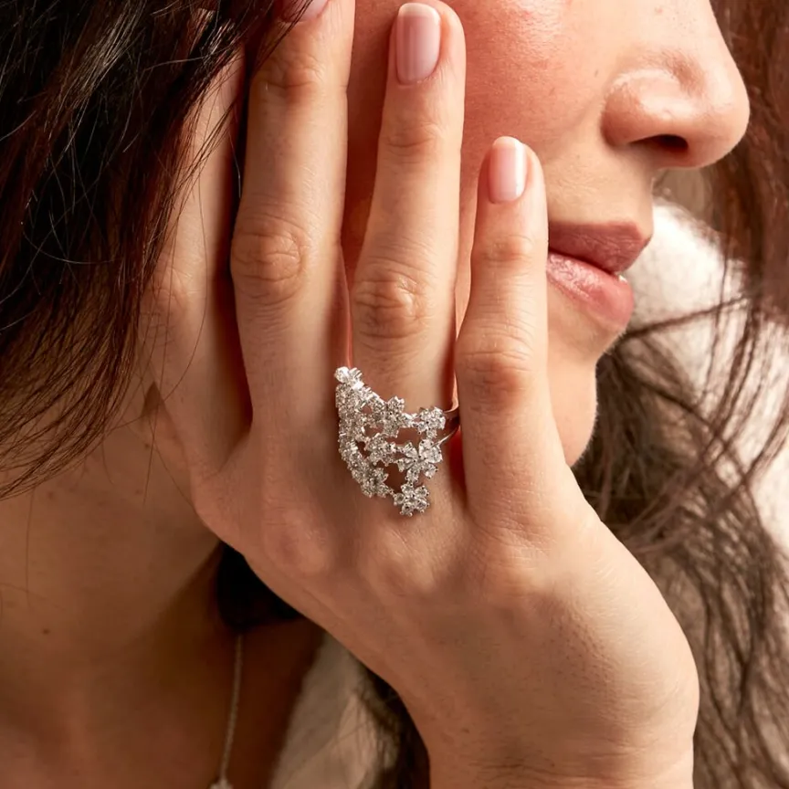 Bague Midnight Flower Argent Blanc Oxyde De Zirconium-Histoire d'Or Discount