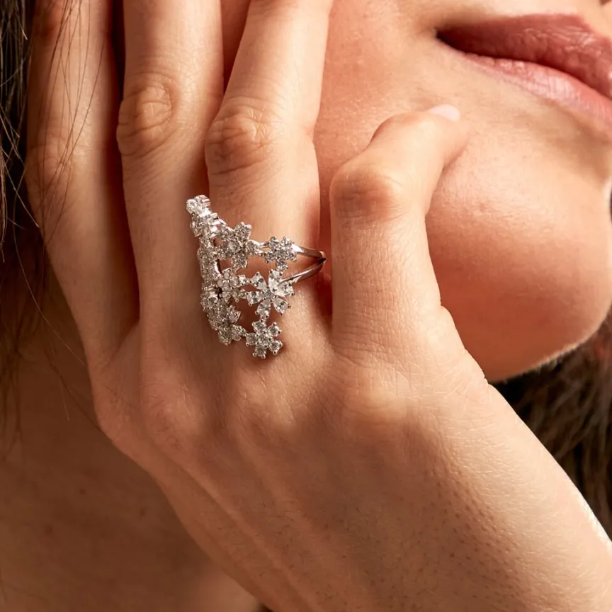 Bague Midnight Flower Argent Blanc Oxyde De Zirconium-Histoire d'Or Discount