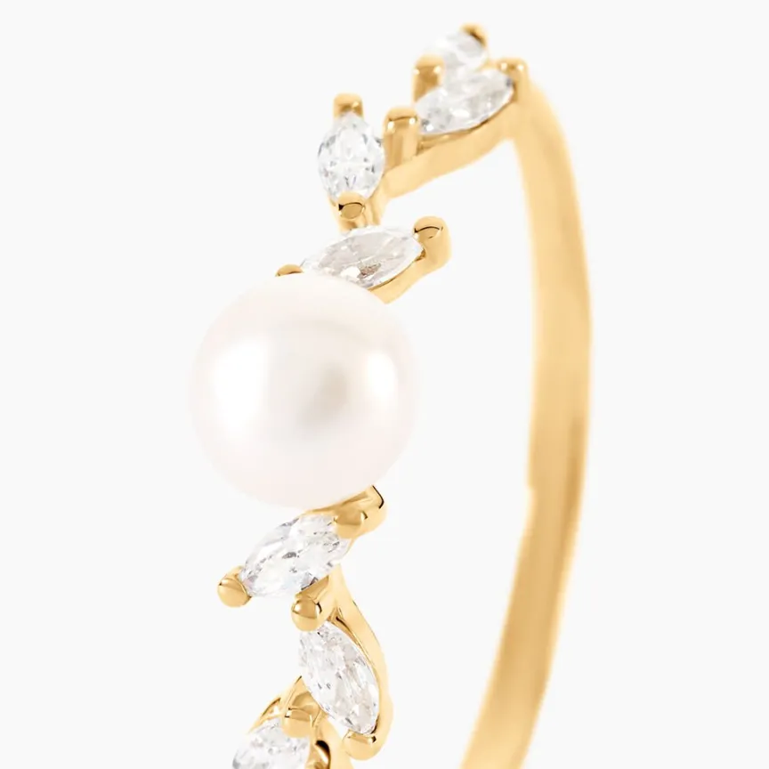 Bague Nacrée Or Jaune Perle De Culture Oxyde De Zirconium-Histoire d'Or New