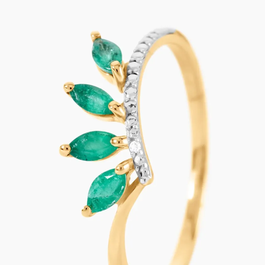 Bague Navette Or Jaune Emeraude Diamant-Histoire d'Or Clearance