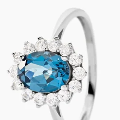Bague Or Blanc Quintilla Topaze London Blue Et Oxydes-Histoire d'Or Outlet