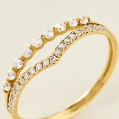 Histoire d'Or Bague Or Jaune Eclat D'etoile Oxyde De Zirconium