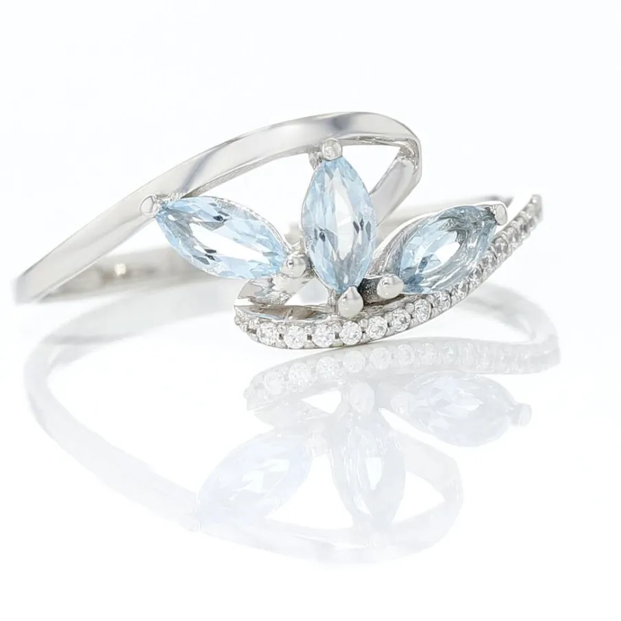 Histoire d'Or Bague Petale Or Blanc Topaze Et Oxyde De Zirconium