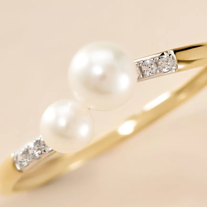 Bague Primo Or Jaune Perle De Culture Et Oxyde De Zirconium-Histoire d'Or Sale