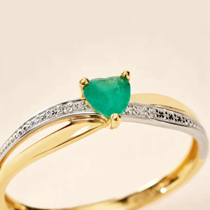 Bague Skylar Or Bicolore Emeraude Diamant-Histoire d'Or