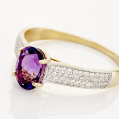 Histoire d'Or Bague Solitaire Crista Or Jauneamethyste Et Oxyde