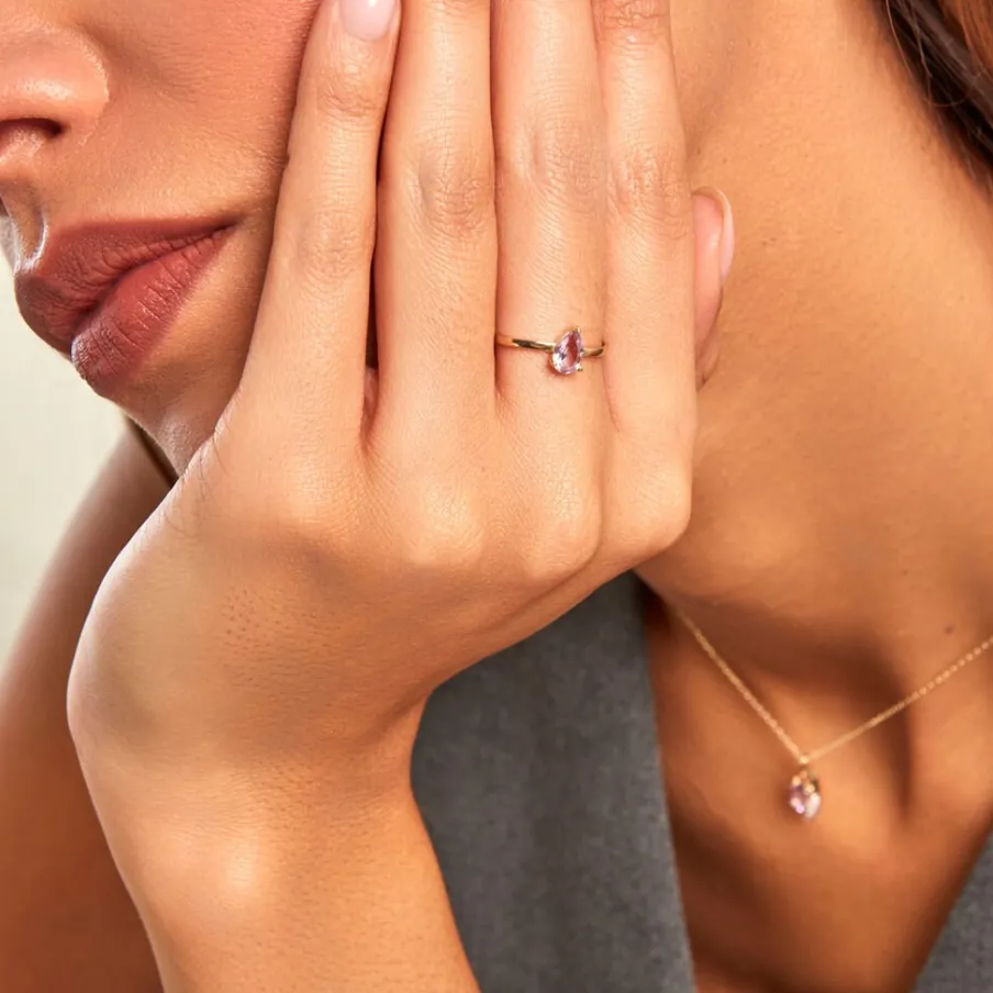Histoire d'Or Bague Solitaire Goutte Or Jaune Améthyste