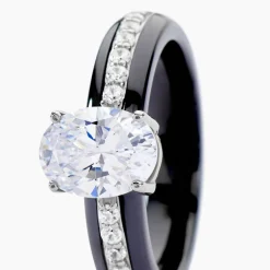 Bague Solitaire Neville Argent Blanc Céramique Et Oxyde De Zirconium-Histoire d'Or Outlet