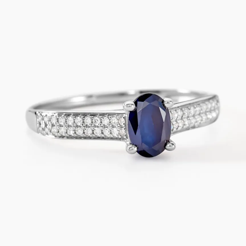 Bague Solitaire Or Blanc Crista Saphir Diamants-Histoire d'Or Outlet