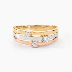 Histoire d'Or Bague Superposition Or Tricolore Diamant