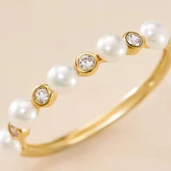 Histoire d'Or Bague Tiny Pearls Or Jaune Perle De Culture Oxyde De Zirconium