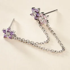 Bijou D'oreille Unitaire Purple Bloom Argent Blanc Oxyde De Zirconium-Histoire d'Or Clearance
